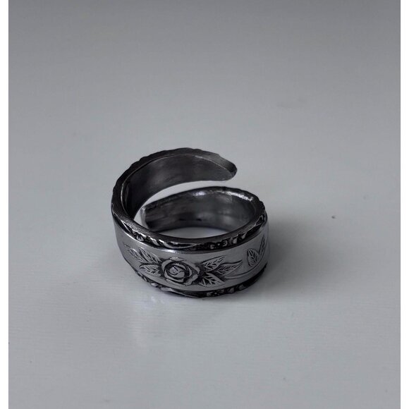 Handmade Rose Spoon Ring - Size 9.5 Floral Silverware Wrap Band Silver - Picture 7 of 8